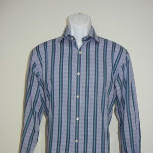 Thomas Dean Men’s Shirt 100% Cotton Plaid Long-Sleeve Flip‎ Cuff Size Small